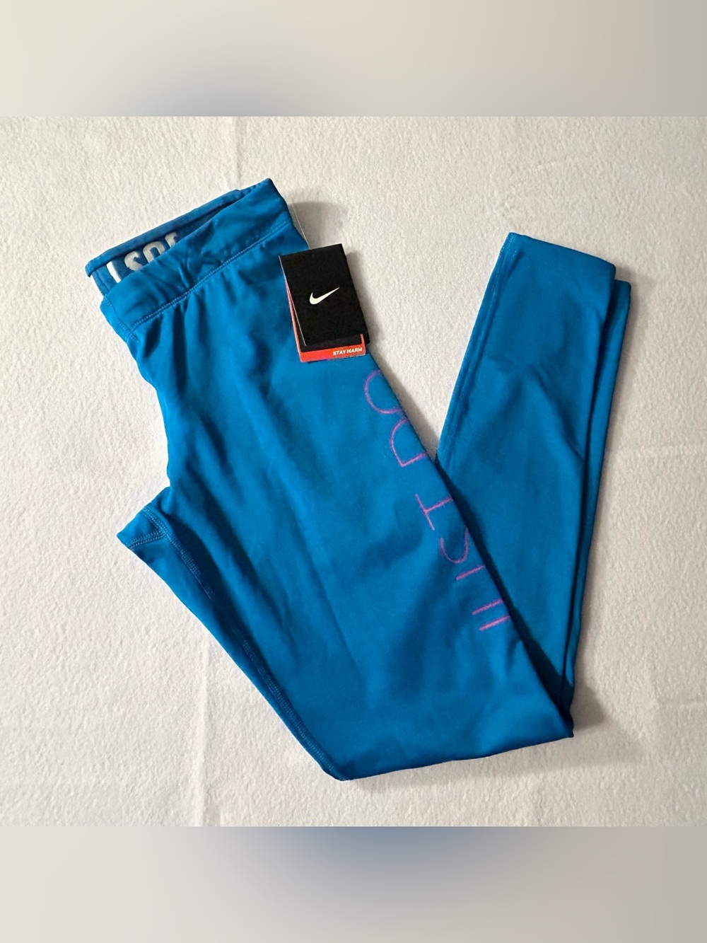 Nike Pro Combat Dri-Fit Bright Blue Active Leggings Just Do It Logo Womens Small